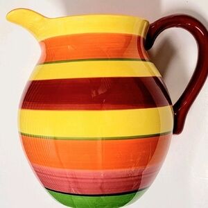 Crate & Barrel Tampico Stripe Ceramic Pitcher 96 oz